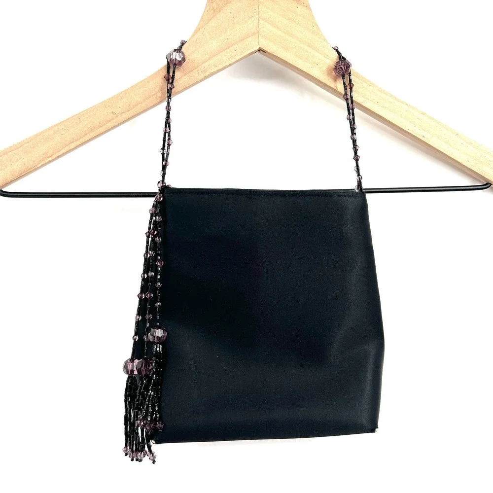 La Regate retro beaded handle black evening purse small bag whimsigoth goth boho